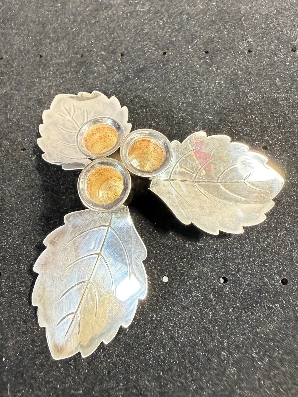 Vintage Denmark Hans Jensen Silver Plated 3 Leaf Motif Candle Holder
